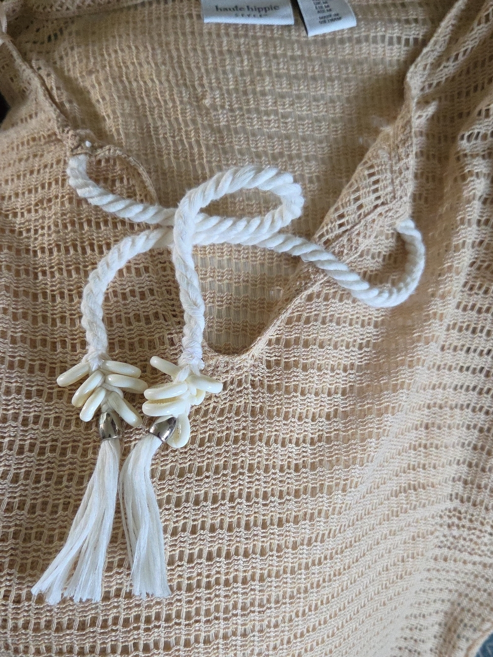 Haute Hippie Crochet Cover Up Maxi Dress Tan Size M - Picture 8 of 8